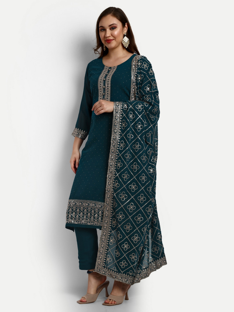 Blue Georgette Straight Suit Set
