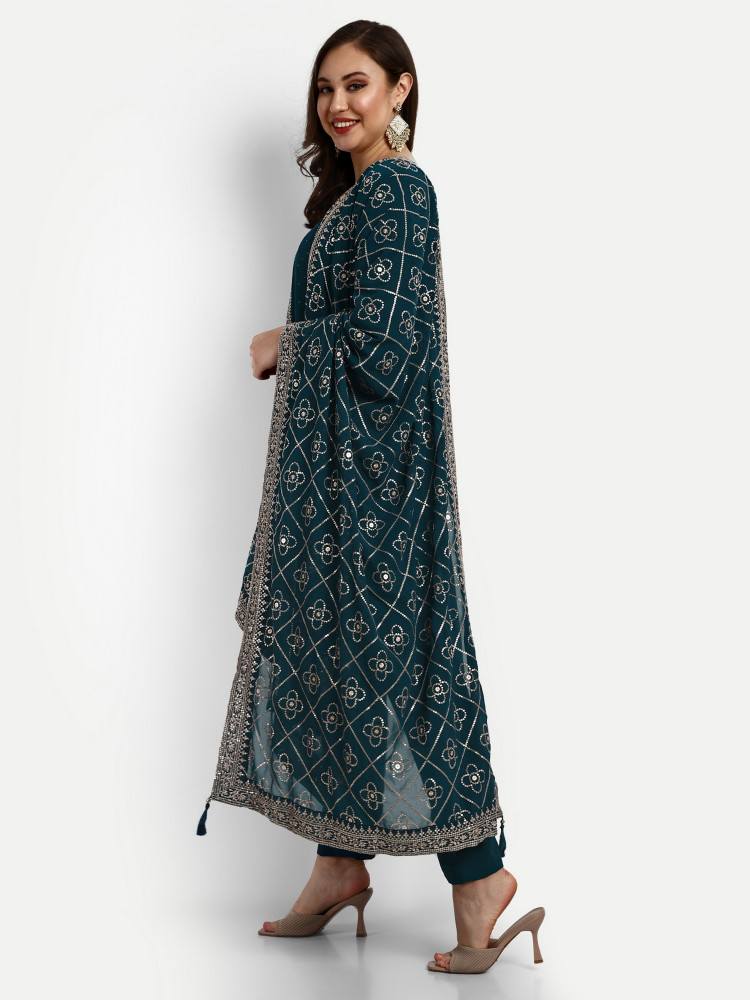 Blue Georgette Straight Suit Set