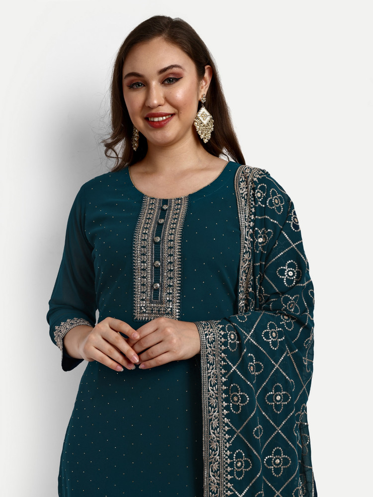 Blue Georgette Straight Suit Set
