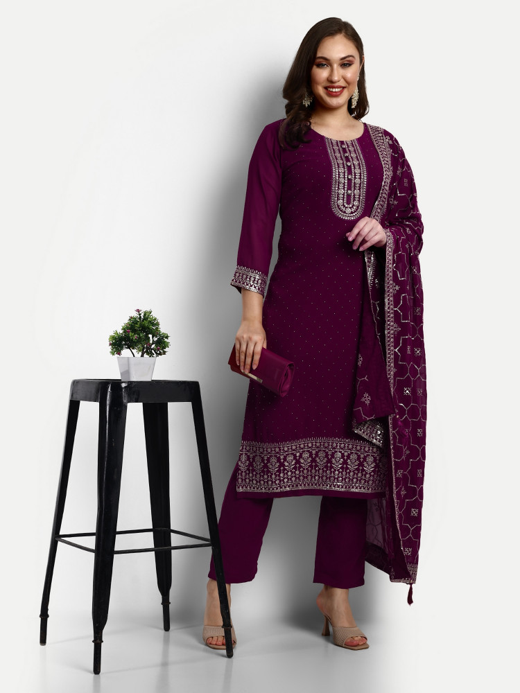 Wine Colour Georgette Straight Suit Set