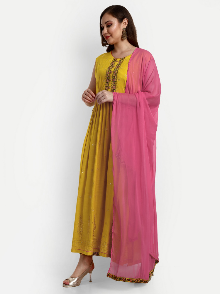 Yellow Heavy Rayon Nyra Cut Suit Set