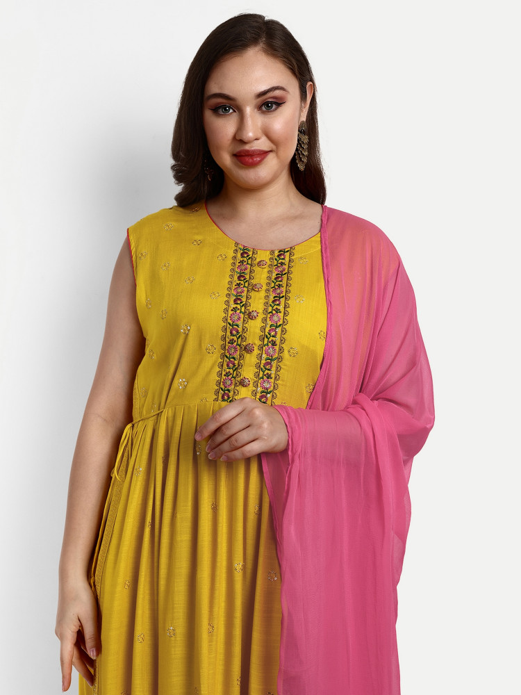 Yellow Heavy Rayon Nyra Cut Suit Set