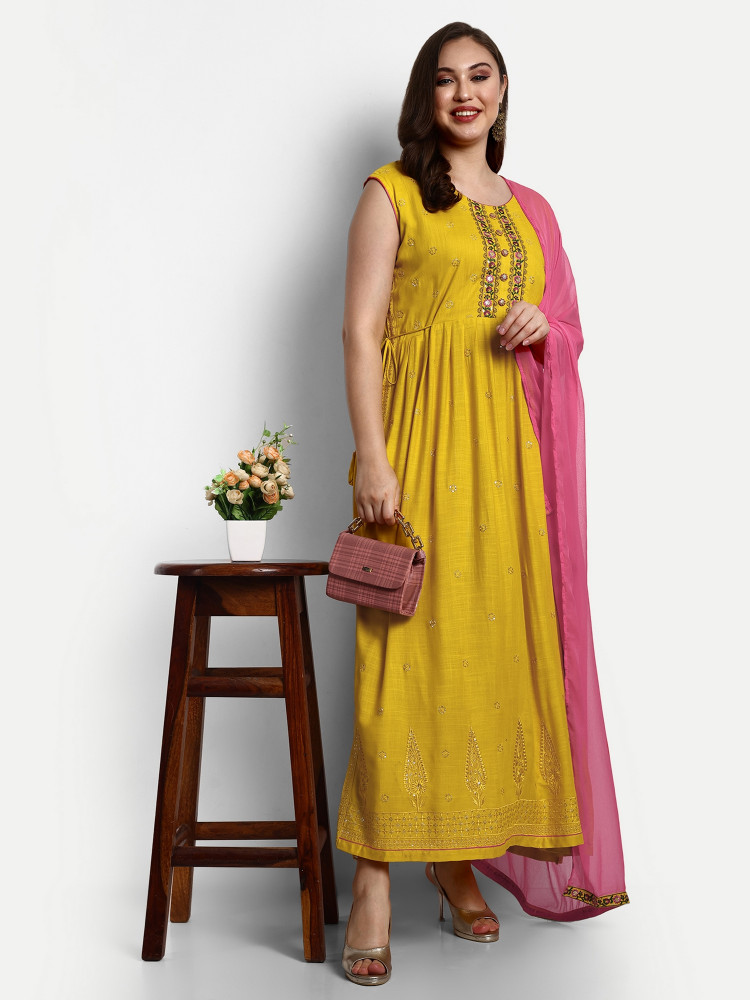 Yellow Heavy Rayon Nyra Cut Suit Set