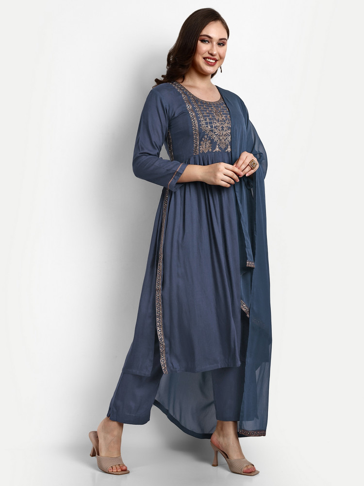 Blue Heavy Rayon Naira Cut Suit Set