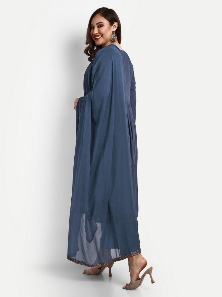 Blue Heavy Rayon Naira Cut Suit Set