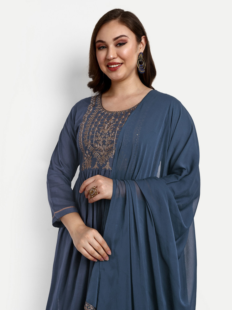 Blue Heavy Rayon Naira Cut Suit Set