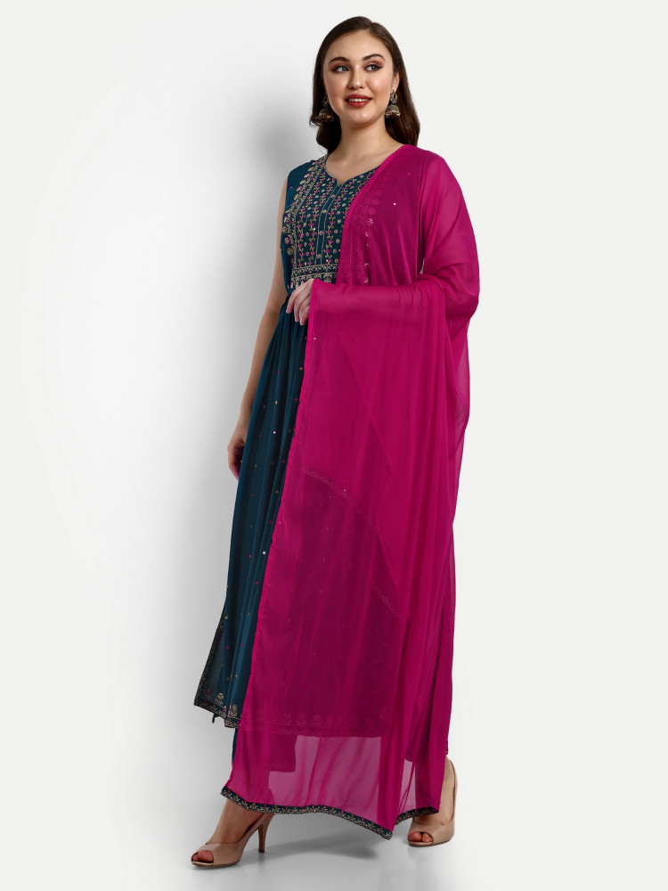 Blue Heavy Rayon Naira Cut Suit Set