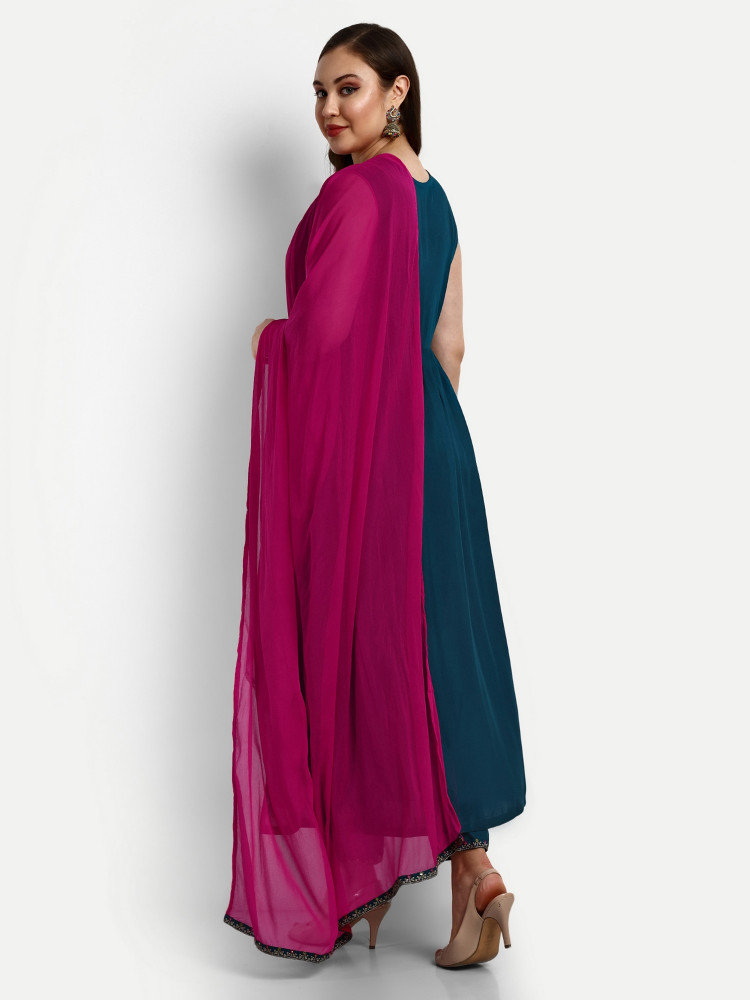 Blue Heavy Rayon Naira Cut Suit Set