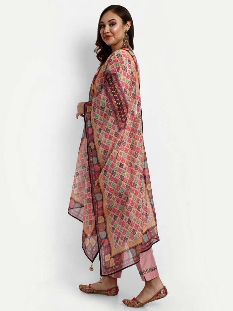 Peach Chanderi Silk Straight Suit Set