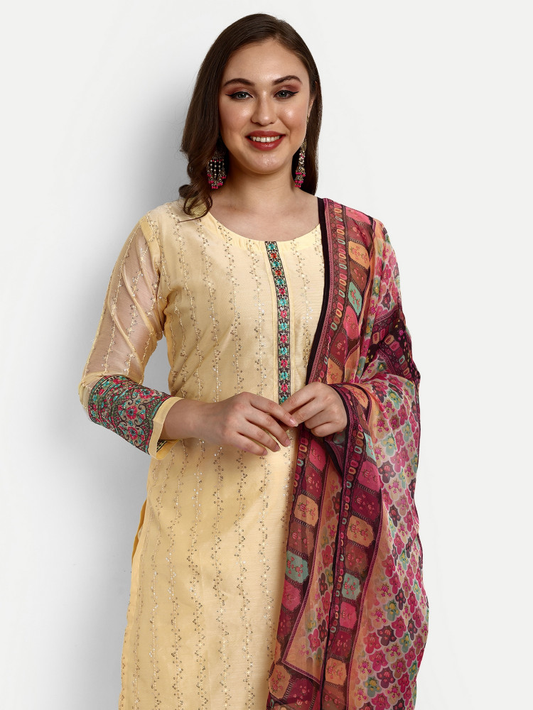 Yellow Chanderi Silk Straight Suit Set