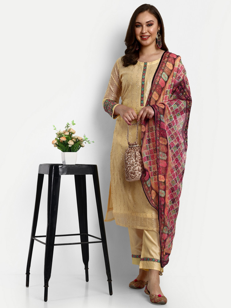 Yellow Chanderi Silk Straight Suit Set