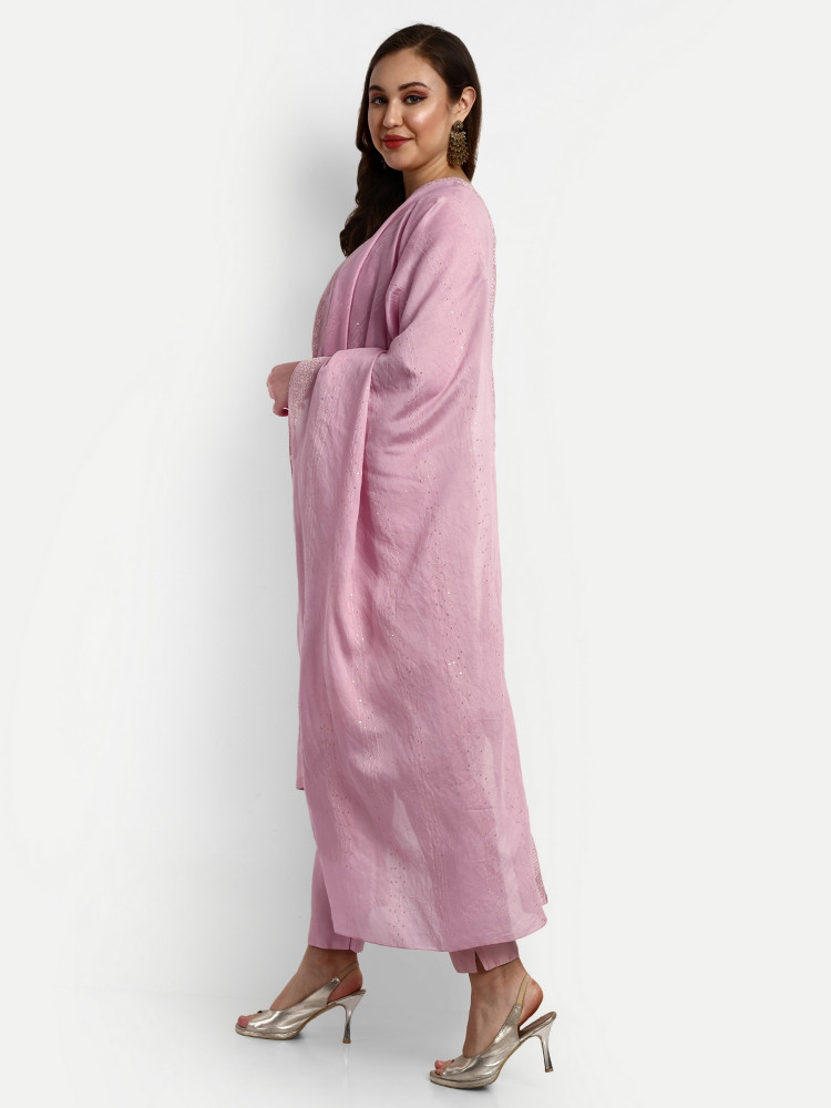 Onion Pink Chanderi Silk Straight Suit Set