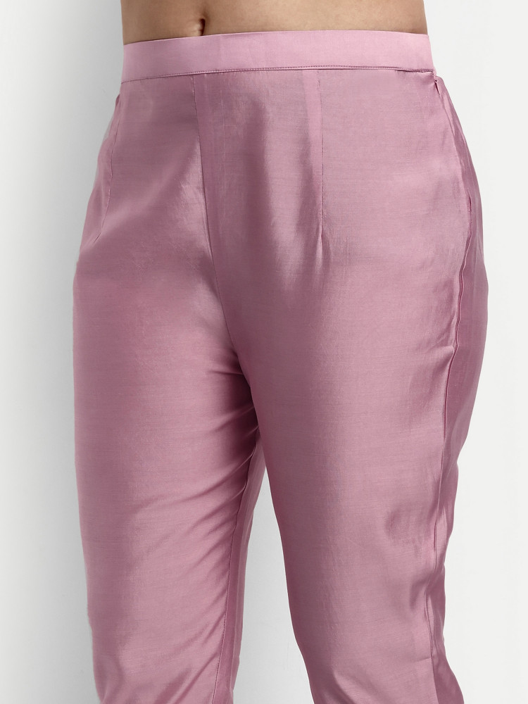 Onion Pink Chanderi Silk Straight Suit Set