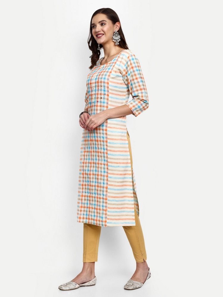 Multi-Colored Cotton Straight Kurti Set
