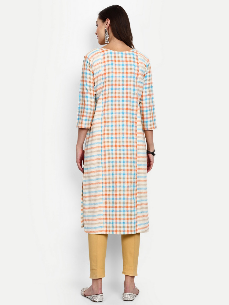 Multi-Colored Cotton Straight Kurti Set