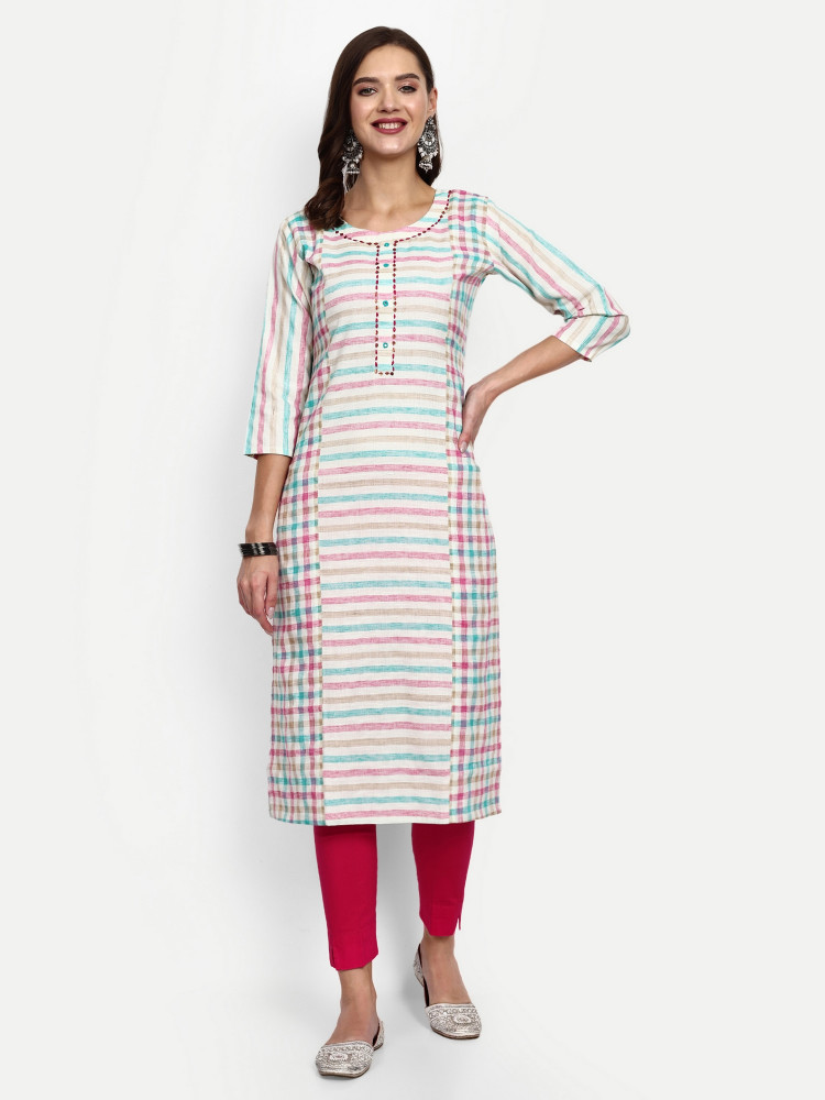Checkered Cotton Straight Kurti Set