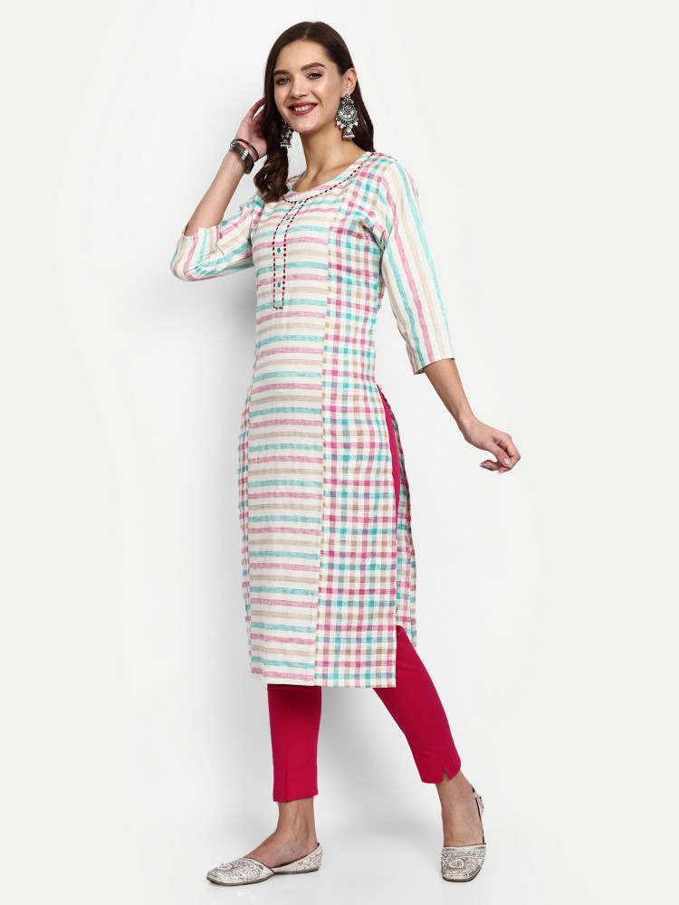 Checkered Cotton Straight Kurti Set