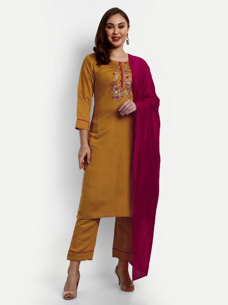 Mustard Straight Kurta Pant Set