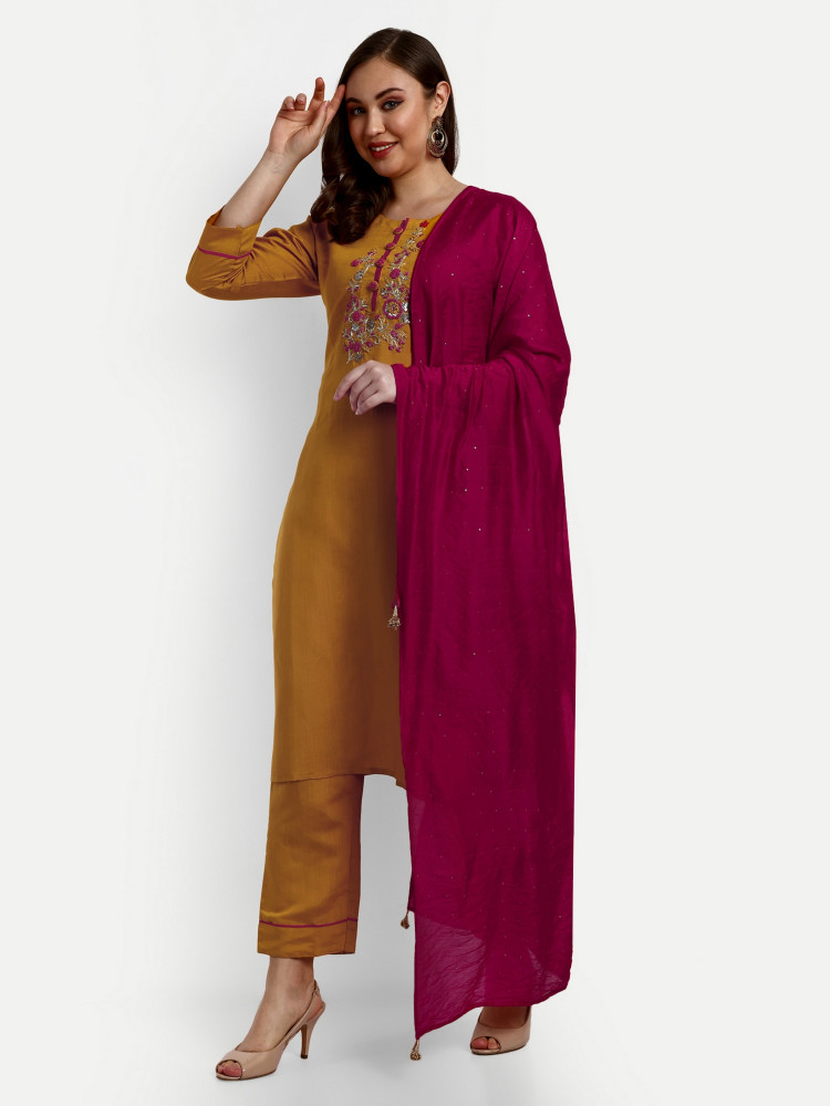 Mustard Straight Kurta Pant Set