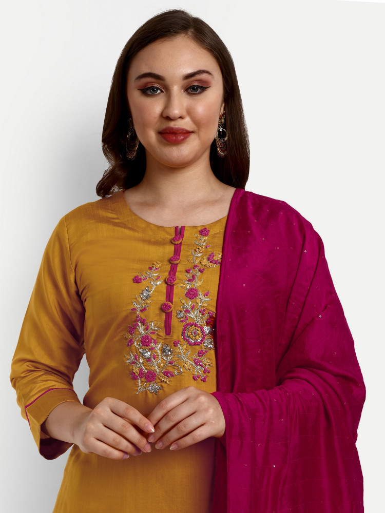 Mustard Straight Kurta Pant Set