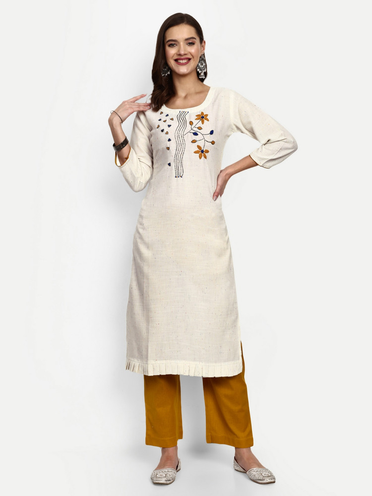 White Rayon Slub Straight Kurta Pant Set