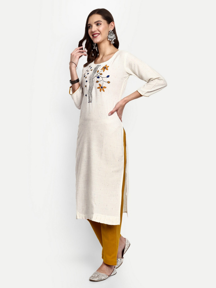 White Rayon Slub Straight Kurta Pant Set