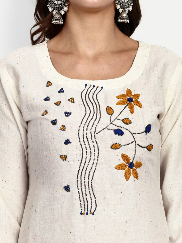 White Rayon Slub Straight Kurta Pant Set