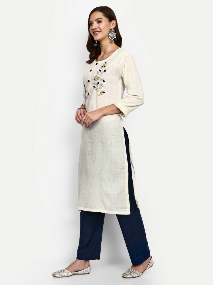 White Rayon Slub Straight Kurta Pant Set