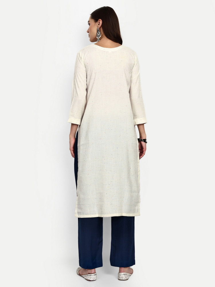White Rayon Slub Straight Kurta Pant Set